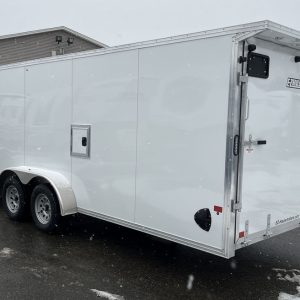2024 E-Z Hauler 7×24 Aluminum 4-Place Drive In/Out w/Tapered Ramps, Rear Canopy