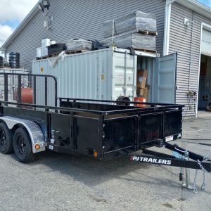 2024 PJ Trailers 7×14 7K Powder Coated Open Utility w/Rear Ramp Gate, Solid Metal Side Walls