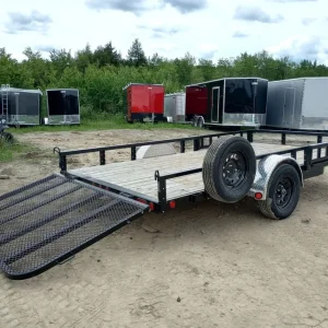 2024 PJ Trailers 7×14 Powder Coated Open Utility w/Rear Ramp Gate, ATV Side Loading Ramps