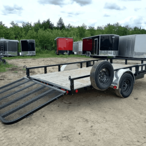 2024 PJ Trailers 7×14 Powder Coated Open Utility w/Rear Ramp Gate, ATV Side Loading Ramps
